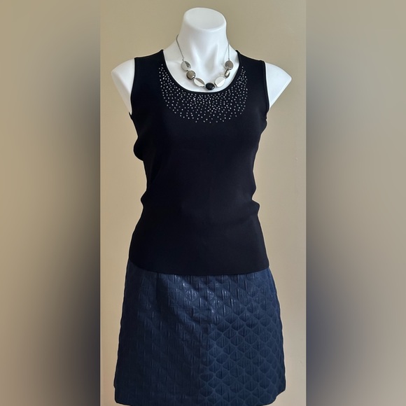 LOFT Dark Blue Quilted Metallic Mini Skirt SZ XL. With Pockets. - Picture 2 of 13